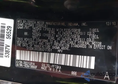 2011 Toyota Sienna Xle from USA, damaged, VIN 5TDDK3DC0BS017351